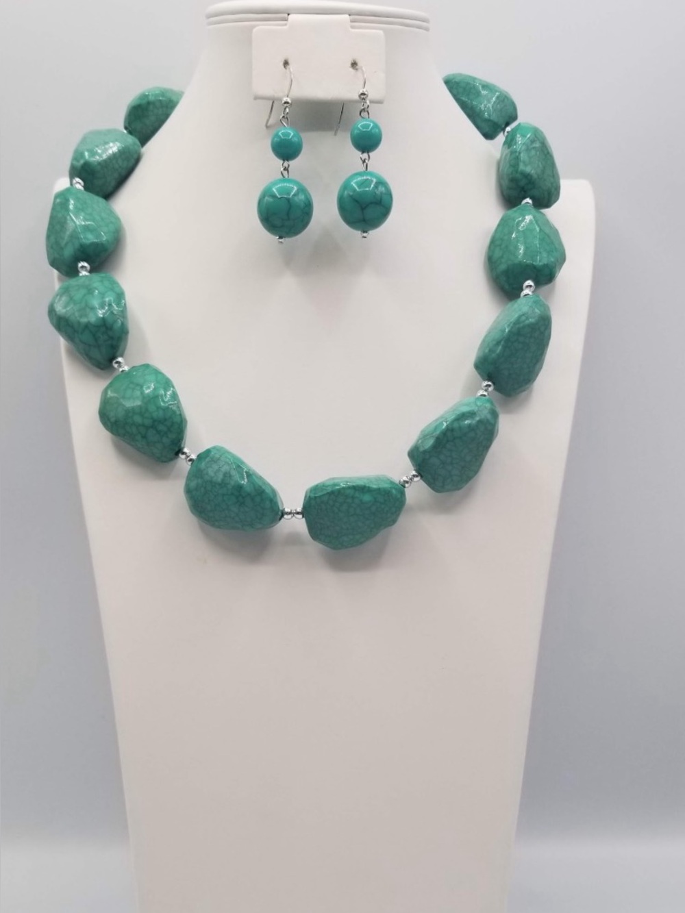 Turquoise Bead Statement Necklace & Earrings Set